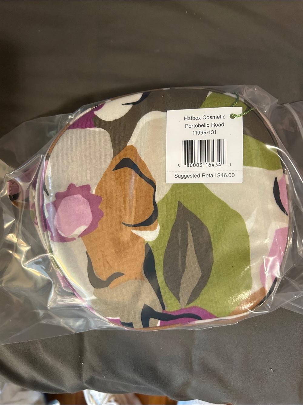 Vera Bradley Floral Round Cosmetic Pouch in Green, Pink & Tan